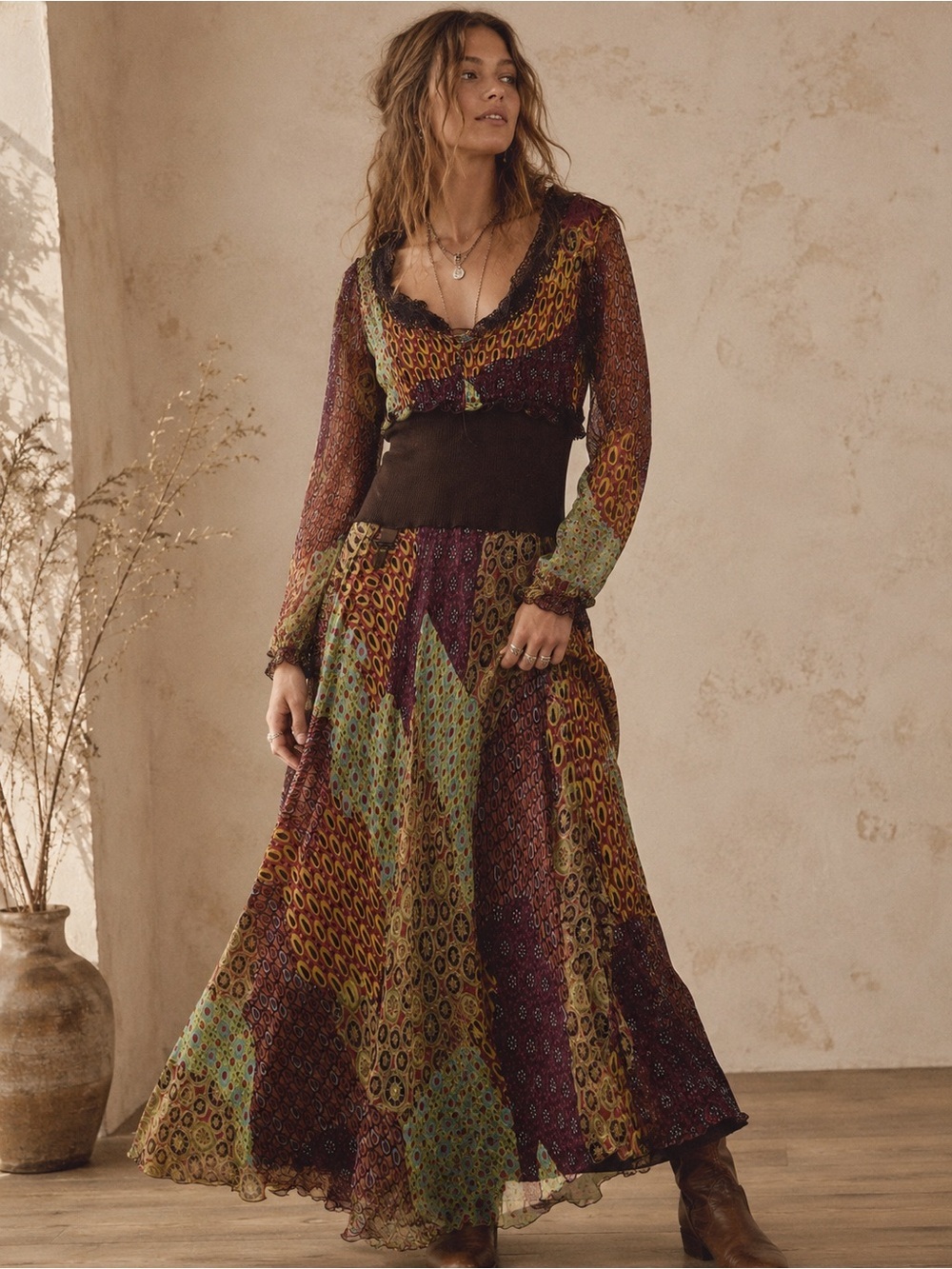 Y2K Nathalie Garçon Paris Boho Patchwork Maxi Dress